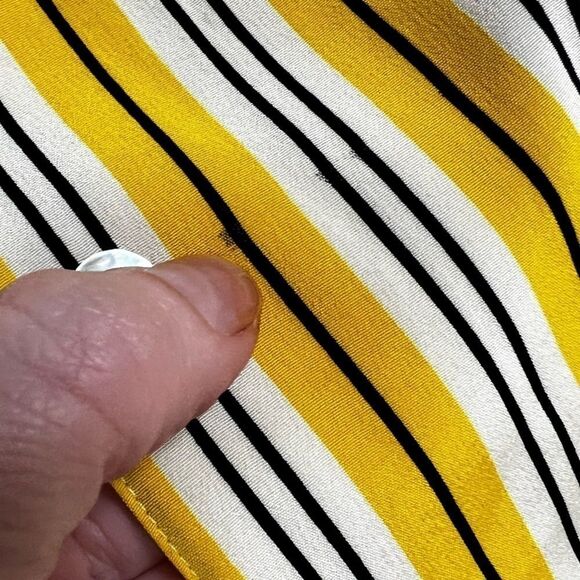 Austin Reed 100% silk yellow, white stripe long sleeve vintage 14 large button - Picture 10 of 12